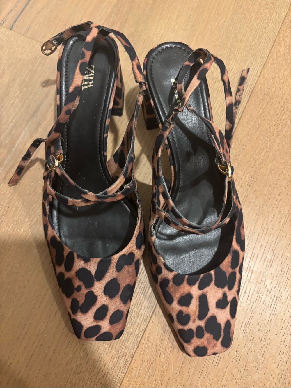Zara Leopard-Print Slingback Heels in Brown and Black